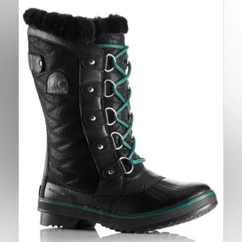 Sorel Tofino Snow Boot Black Leather Waterproof Fleece lined NL 3029-010 Size‎ 6